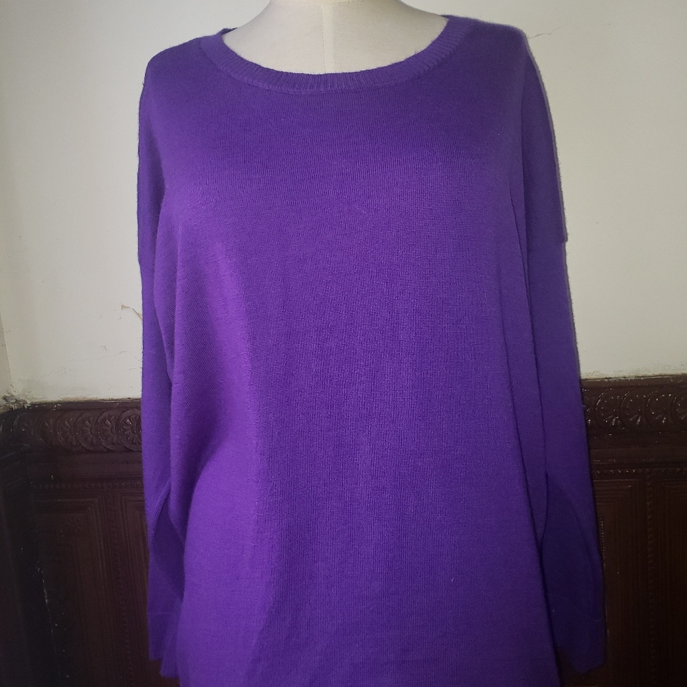EILEEN FISHER Wool Purple Hi/Low Sweater